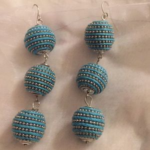 Bon Bon Three Drop Earrings Silver & Turquoise